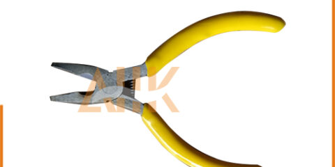 Close-up of mini combination pliers jaw with serrated gripping teeth and wire cutting edge for marine maintenance tools